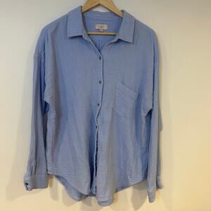 LOFT Outlet Sz XL Powder Blue Gauze Cotton Button Up Pocket Quiet Luxury EUC